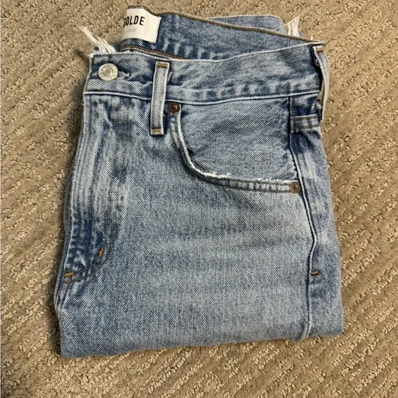 Agolde Denim Straight Leg Jeans with Distressed Hem - Picture 4 of 4